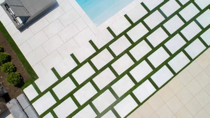image of outdoor marble pavers from above