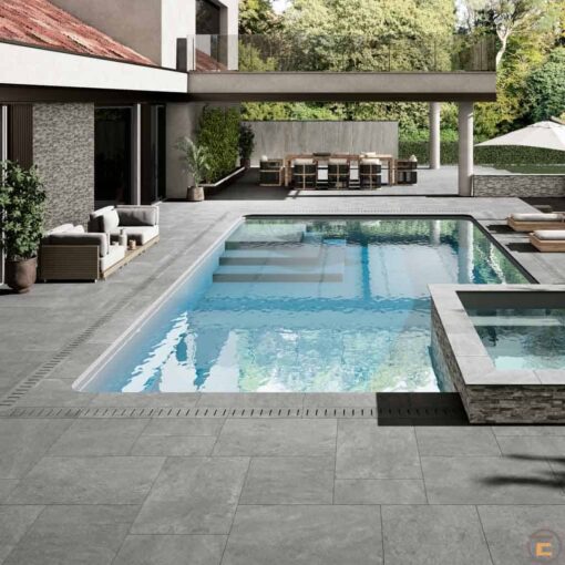 Elegant patio design featuring Bluestone Porcelain Pavers by Elegance, ideal for Hawthorne, NJ, and service regions.
