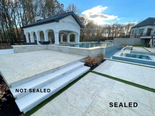 Crema Winter Marble Pavers Project in Hainesport, NJ.