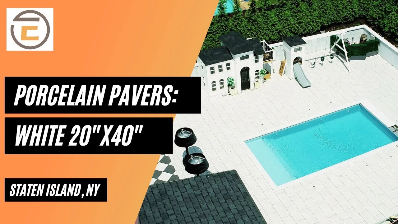 NT Pavers Elegance's white marble pavers adding luxury to a poolside area in Hawthorne, NJ, and surrounding regions.
