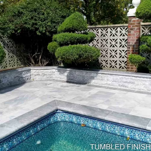 NT Pavers's Blue Marble Sandblasted Coping, ideal for luxurious exterior designs in Hawthorne, NJ, and surrounding areas.