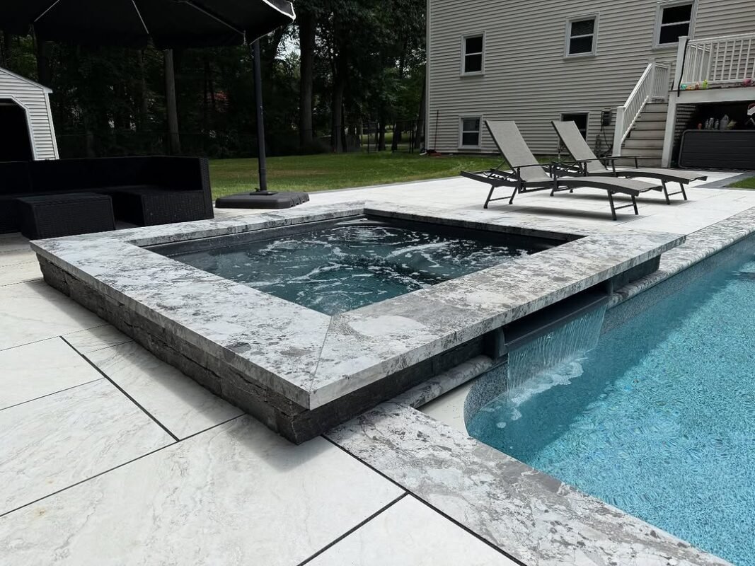 12 Modern Pool Waterline Tile Ideas: Glass, Stone and Porcelain