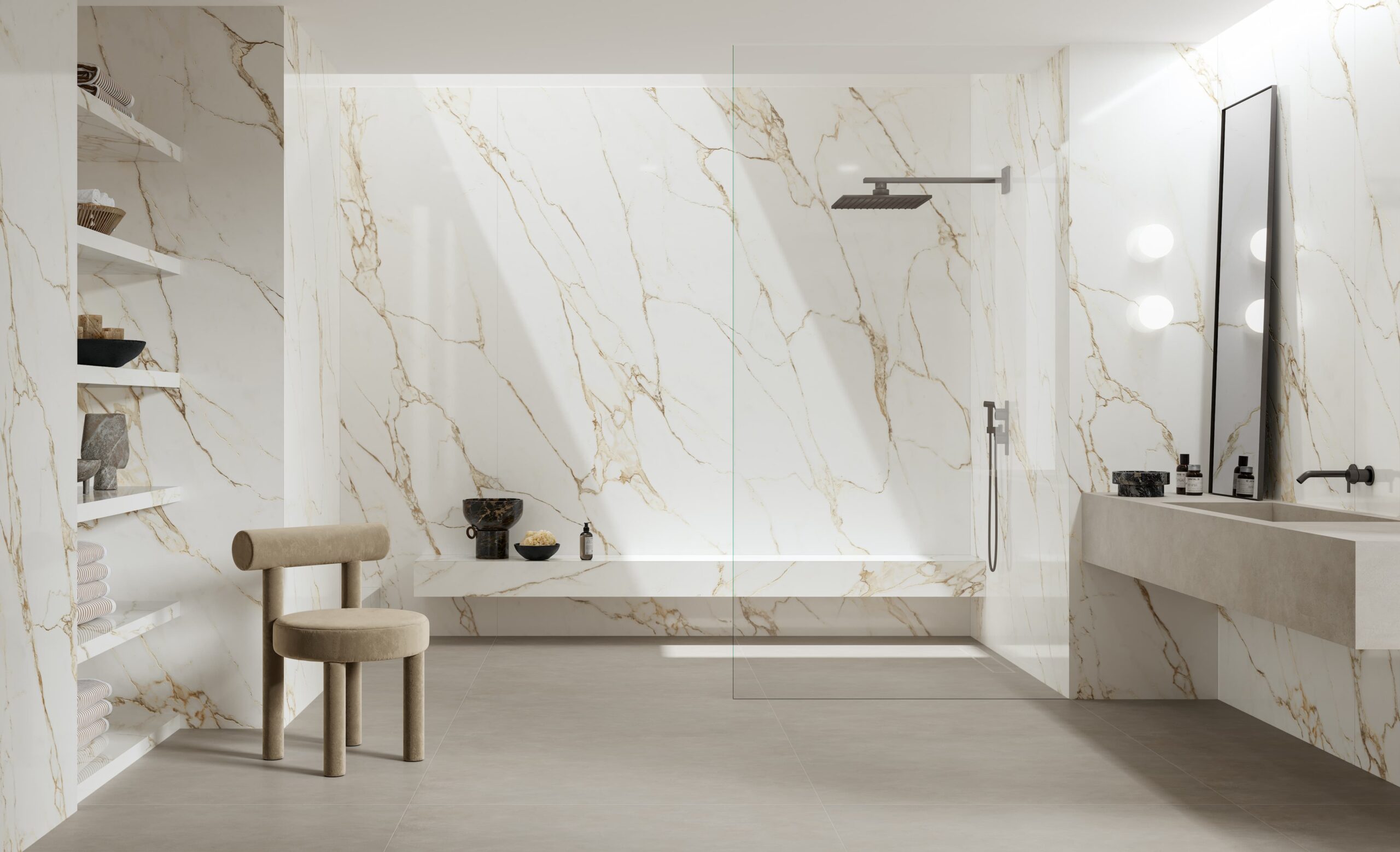 Bathroom Floor Tile Ideas Bathroom Floor Tile Ideas with Porcelain Calacatta Gold Slabs