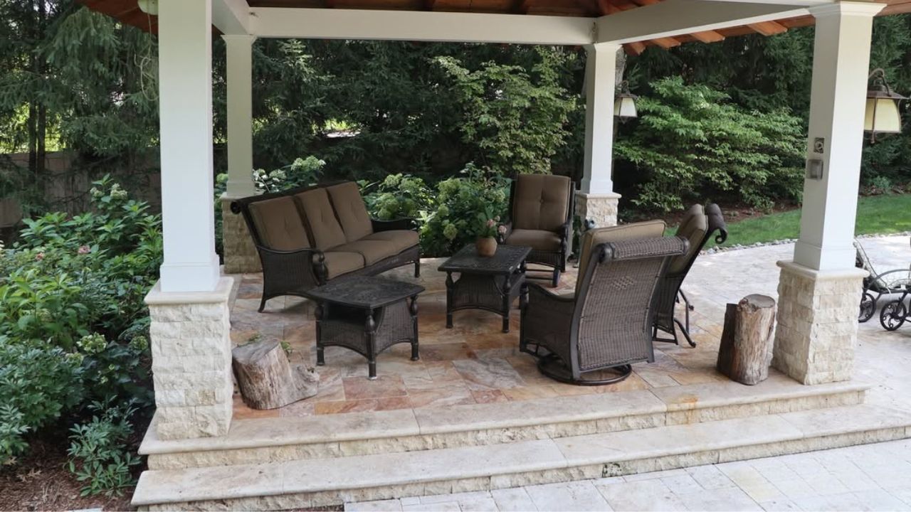 Backyard Simple Paver Patio Ideas Rustic Tumbled Stone Paver Patio