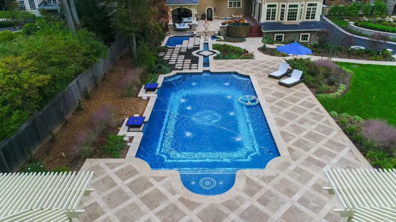 Travertine Around Pool in Diagonal Pattern