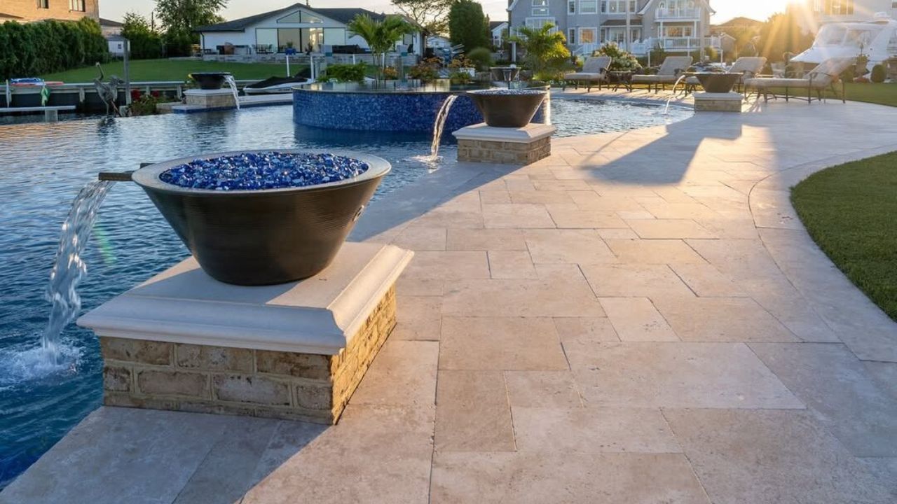 Travertine French Pattren Walkway Paver Ideas