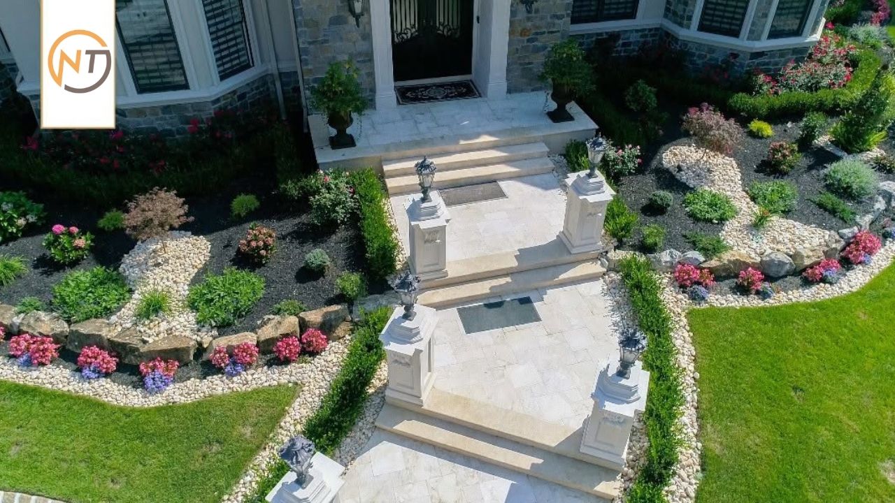 Front Entry with Stone Pavers and Copings Ideas