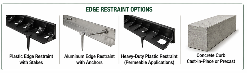 Edge restraints options in permeable pavers installation