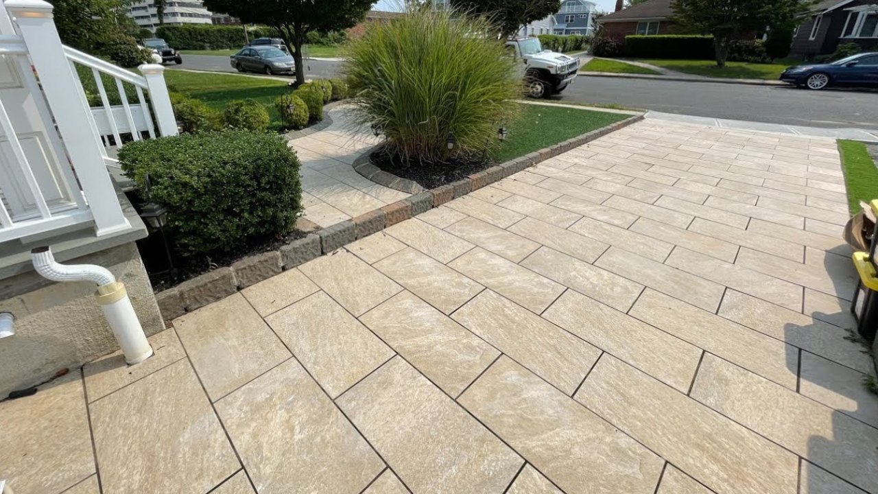 Modern Driveway Design Using Large Porcelain Pavers