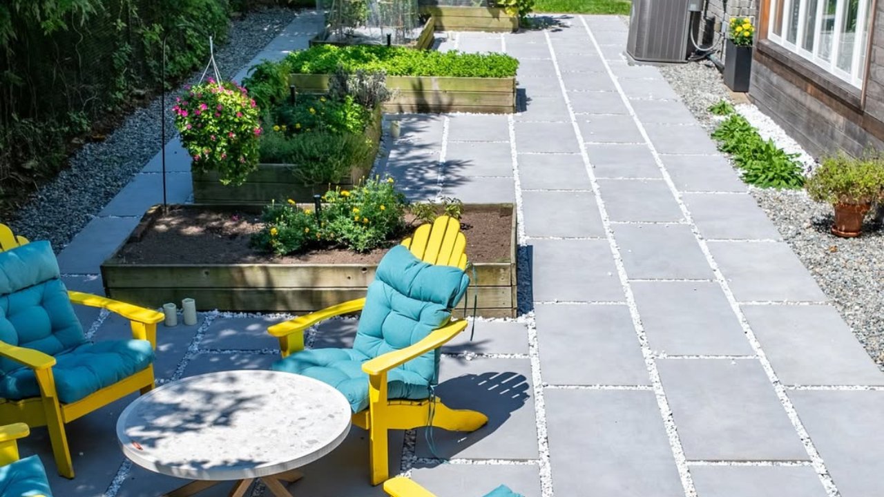 Large Format Paver Patio with Linear Layout Budget Friendly Backyard Ideas