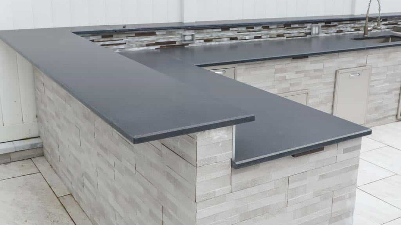 Granite Kitchen Island with a Built-In Dining Bar