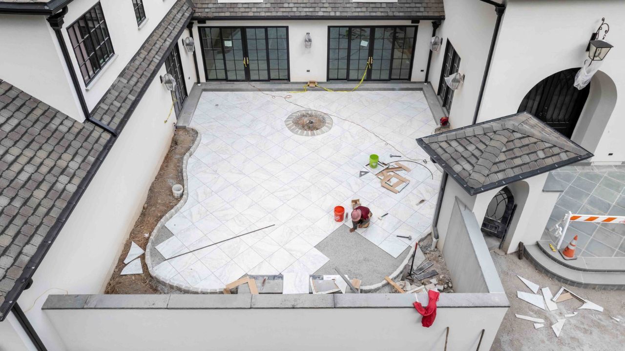 Urban White Porcelain Pavers Contemporary Courtyard