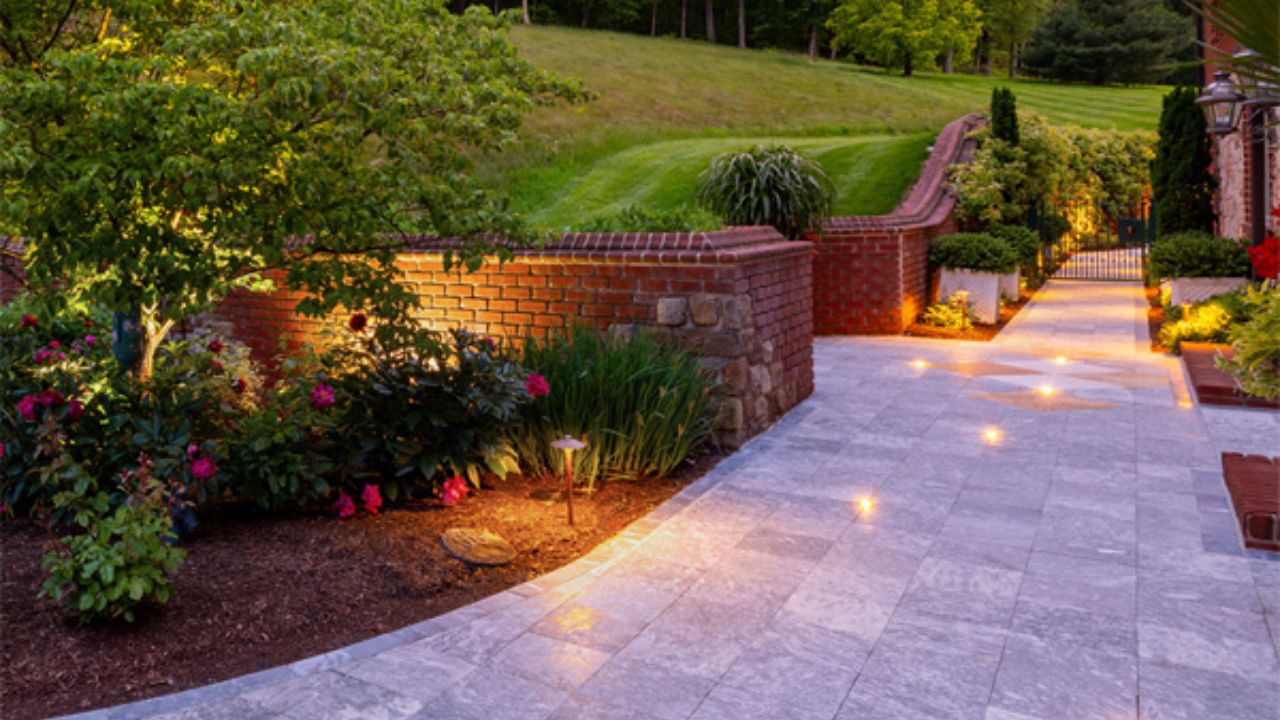 Walkway Paver Ideas That Boost Curb Appeal Instantly Walkway Lighting Natural Stone Pavers