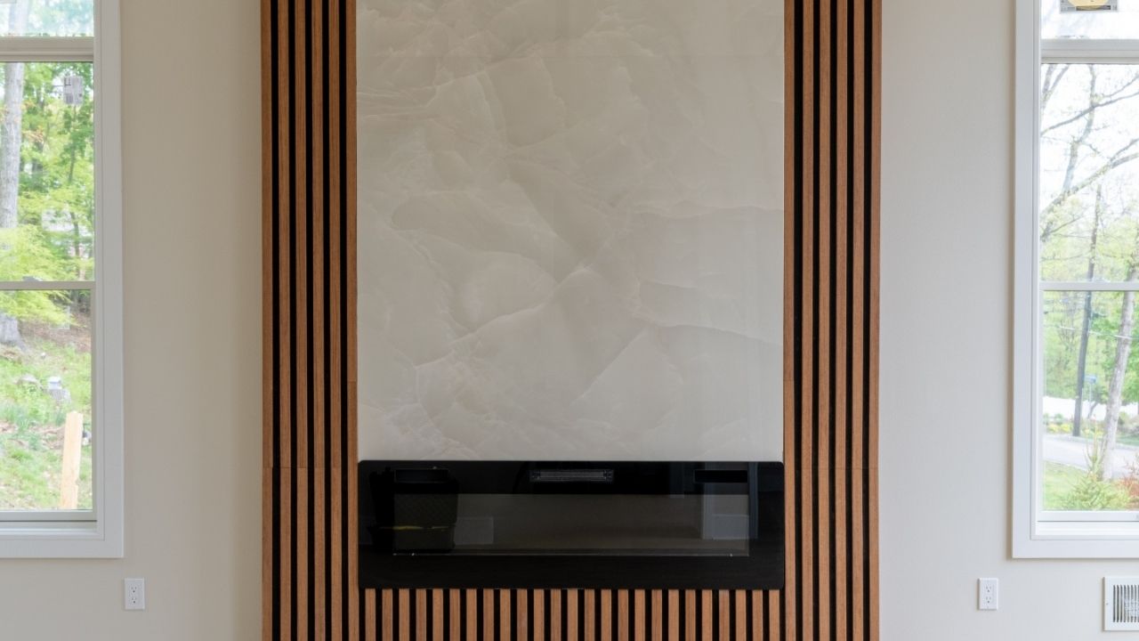 How to Choose a Porcelain Slab for a Fireplace? Bookmatched Porcelain Slab for Fireplace Area