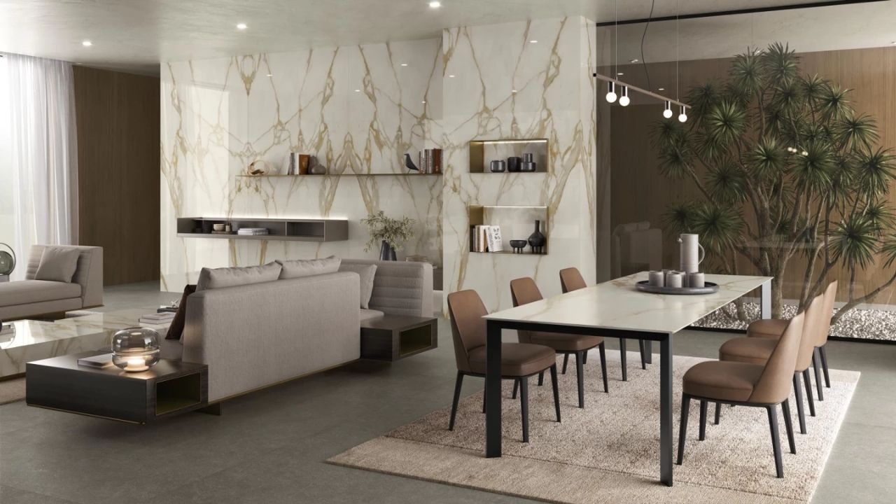 Are Porcelain Slabs Good for Countertops? Gold Calacatta Large Format Porcelain Slab