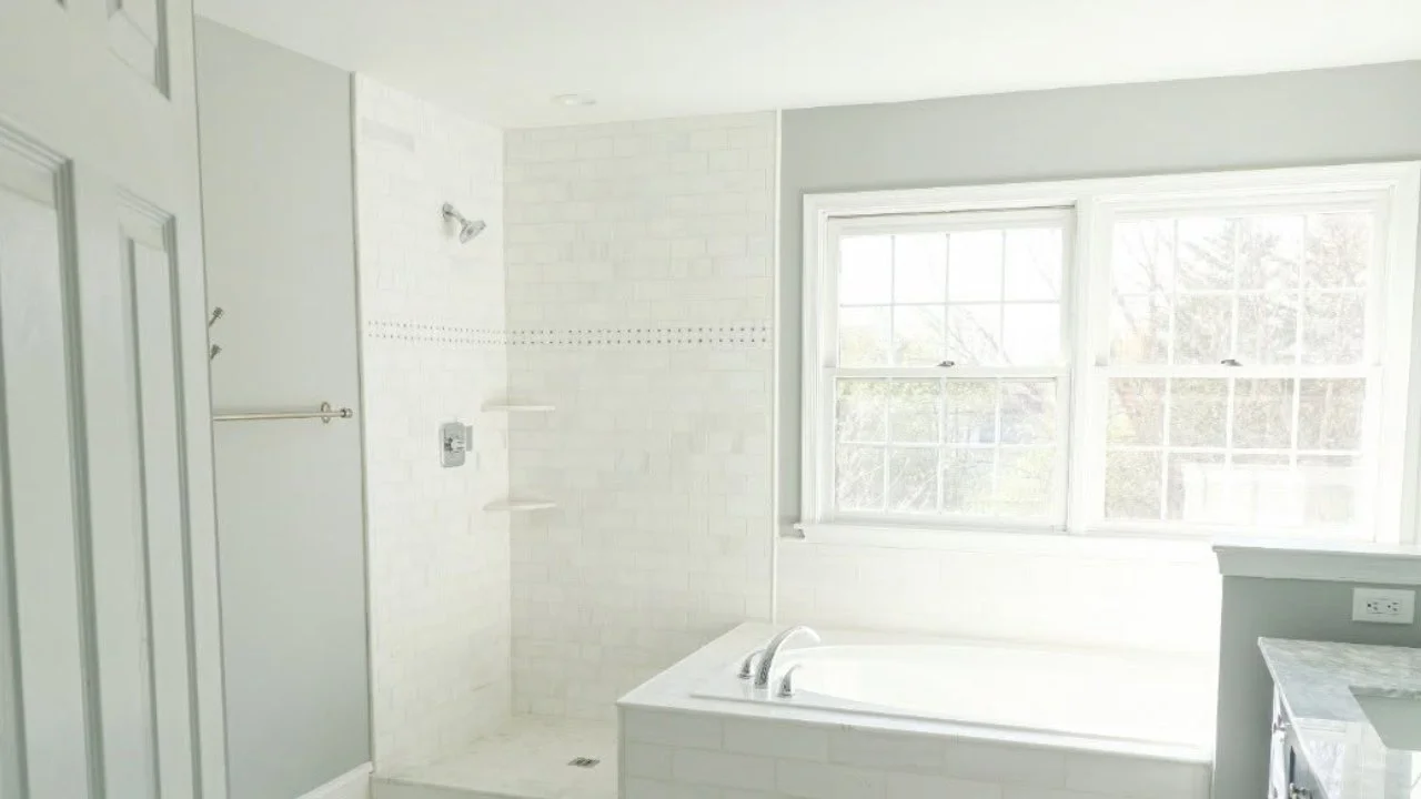 Marble walk in shower tile