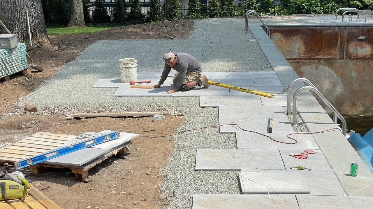 Porcelain Paver Installation over a prepared outdoor base