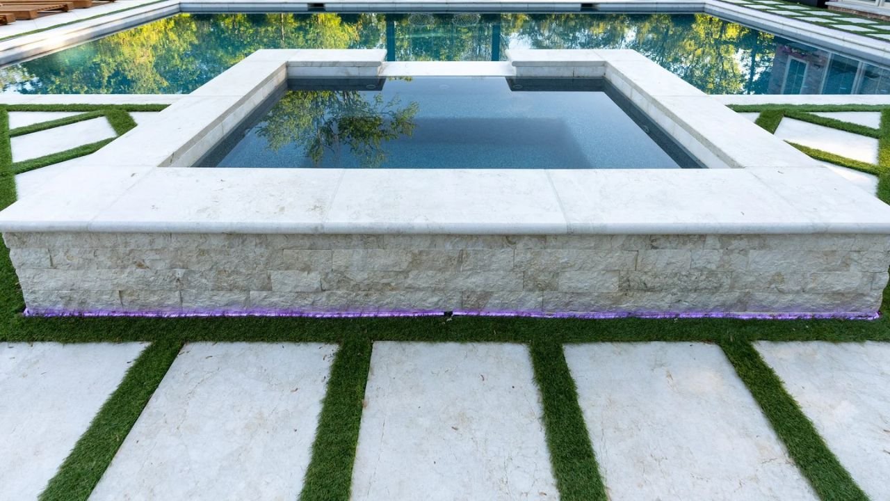 Aegean Cream Marble around Outdoor Spa