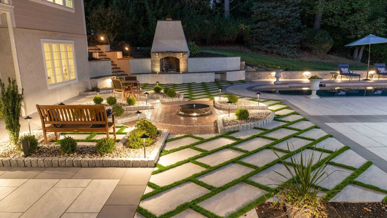 Grass Joint Pavers Outdoor Seating Area