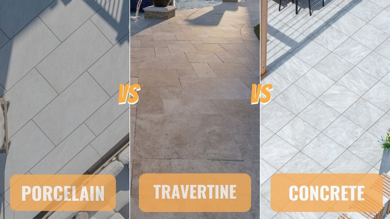 Porcelain vs travertine vs concrete pavers compared by lifetime cost